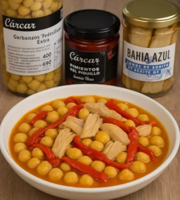 Csicseriborsó piquillo paprikával és tonhal hasaljával