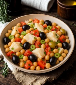 Tapas - tőkehalas csicseriborsó saláta