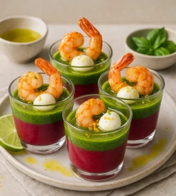Tapas garnélarákkal és mini mozzarellagolyókkal