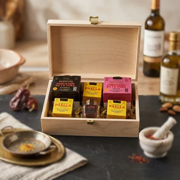 különleges spanyol fűszerek fadobozos ajándékcsomag