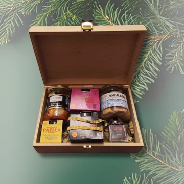 spanyol fűszerek és ízek prémium ajándékcsomag fadobozban