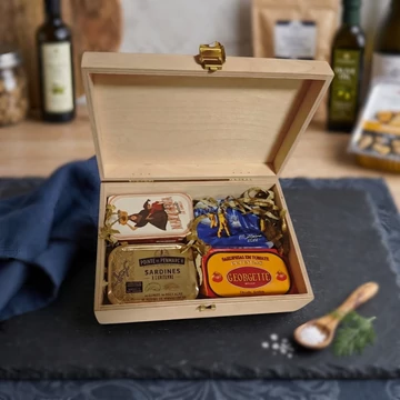 prémium szardíniaválogatás fadobozban