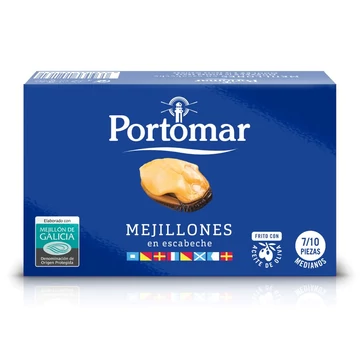 PORTOMAR Galícia-i kékkagyló darabolt (7-10 db), Escabeche szószban