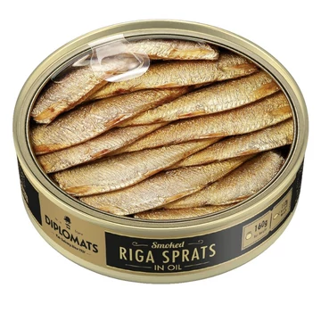 prémium füstölt sprotni repcemagolajban átlátszó tetővel kerek dobozban