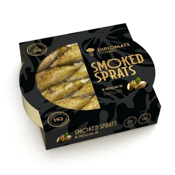 gourmet füstölt sprotni avokádóolajban átlátszó tetőfóliával