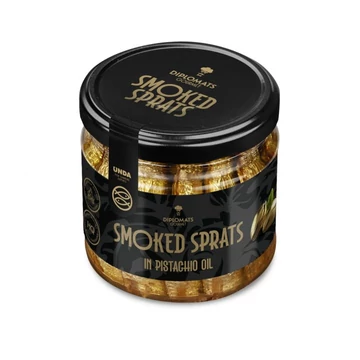 gourmet füstölt sprotni pisztáciaolajban üvegben