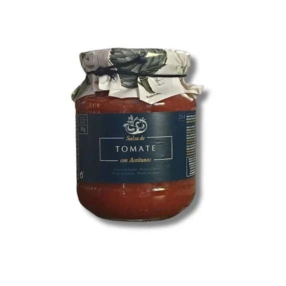 spanyol paradicsomszósz zöld és fekete olívabogyókkal olívaolajjal