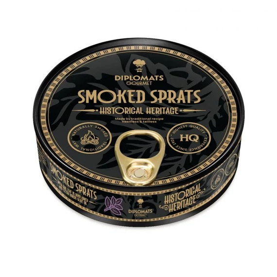 gourmet füstölt sprotni babérlevéllel különleges hagyományos eljárással nyers napraforgóolajjal és extra szűz olívaolajjal