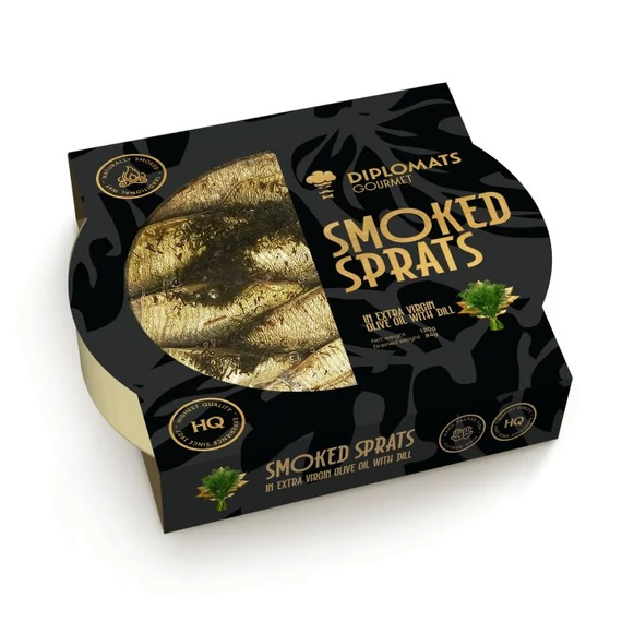 gourmet füstölt sprotni extra szűz olívaolajban kaporral átlátszó tetőfóliával