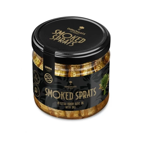 gourmet füstölt sprotni extra szűz olívaolajban kaporral üvegben