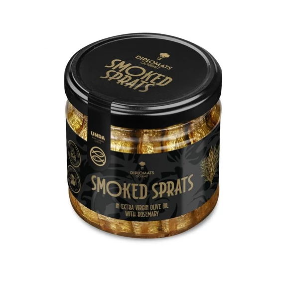 gourmet füstölt sprotni extra szűz olívaolajban rozmaringgal üvegben